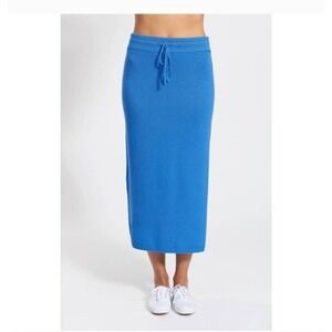 Leimere Women's Delray Skirt Blue Cashmere Blend Maxi Track Stripe Drawstring L‎